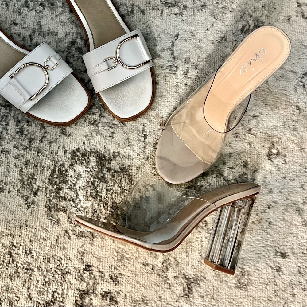 Nude Sole Patent Pespex Block Heels
